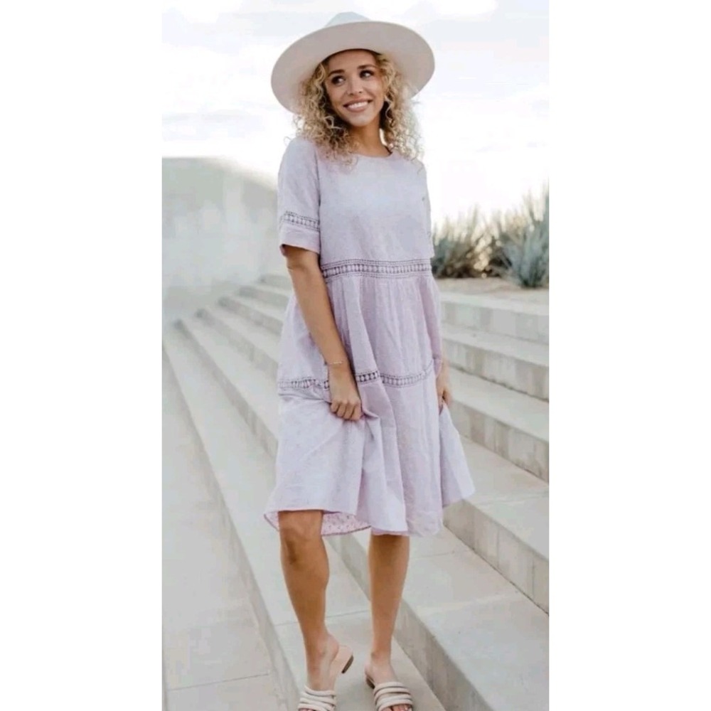 Happier Dress Purple Lilac Cotton‎ Summer Dress Embroidered Detailed Crochet SM